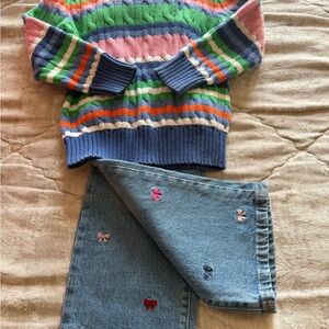 Polo by Ralph Lauren Green, Navy & Orange Striped Knit Sweater & Gap Jeans